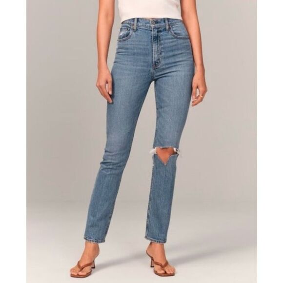 Abercrombie & Fitch The 90s Slim Straight Ultra High Rise Jeans Size 32/14 Long - Picture 1 of 8